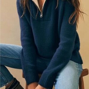 Faherty Wool Cashmere Saturday Quarter Zip Navy Sweater